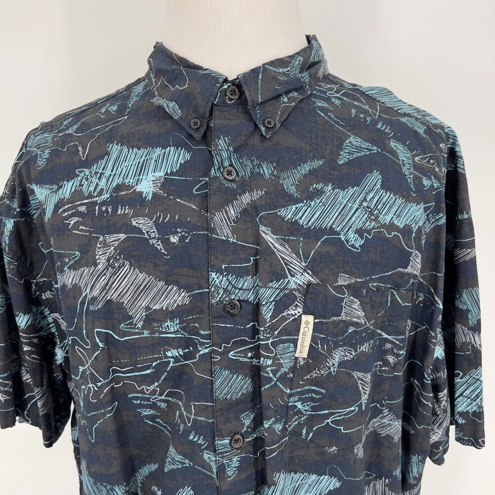 Columbia PFG Men's XXL Vented Fishing Shirt Blue & Black Abstract Print Button-D